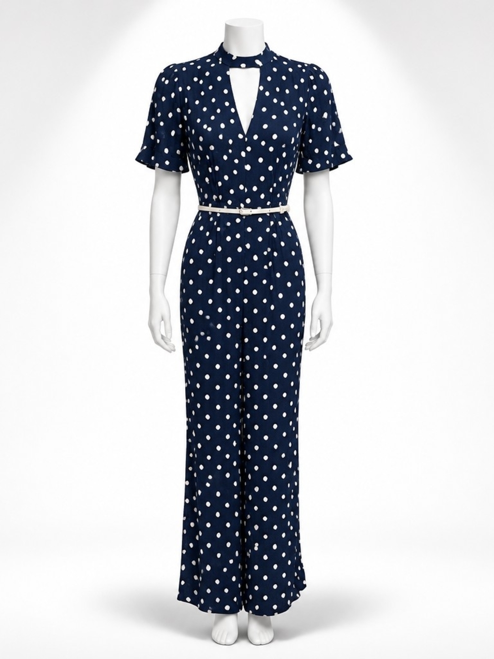 NWT Zara Polka Dot Navy Jumpsuit with Belt SZ M